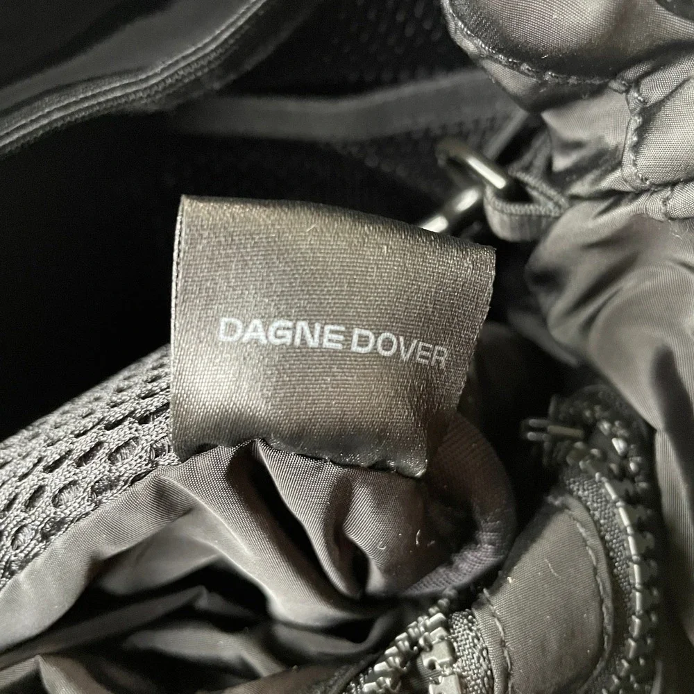 Dagne Dover Nova Sling Drawstring Crossbody Backpack Onyx Black Nylon Bucket Bag